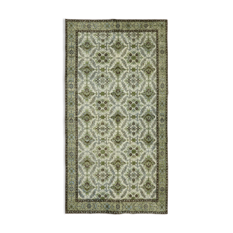Handmade contemporary anatolian 1970s 163 cm x 306 cm green carpet