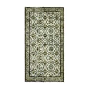 Handmade contemporary anatolian 1970s 163 cm x 306 cm green carpet