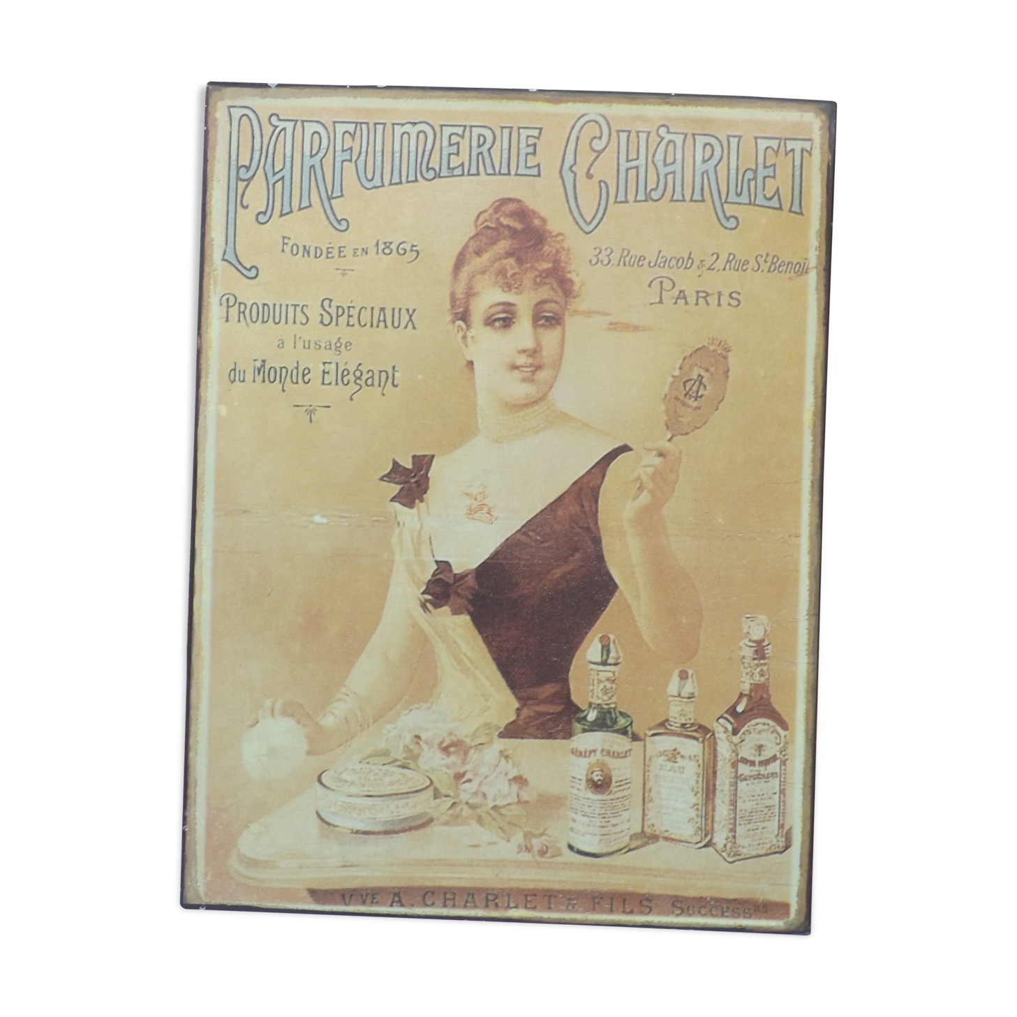 Plate Tin advertising old perfumery Charlet - Paris