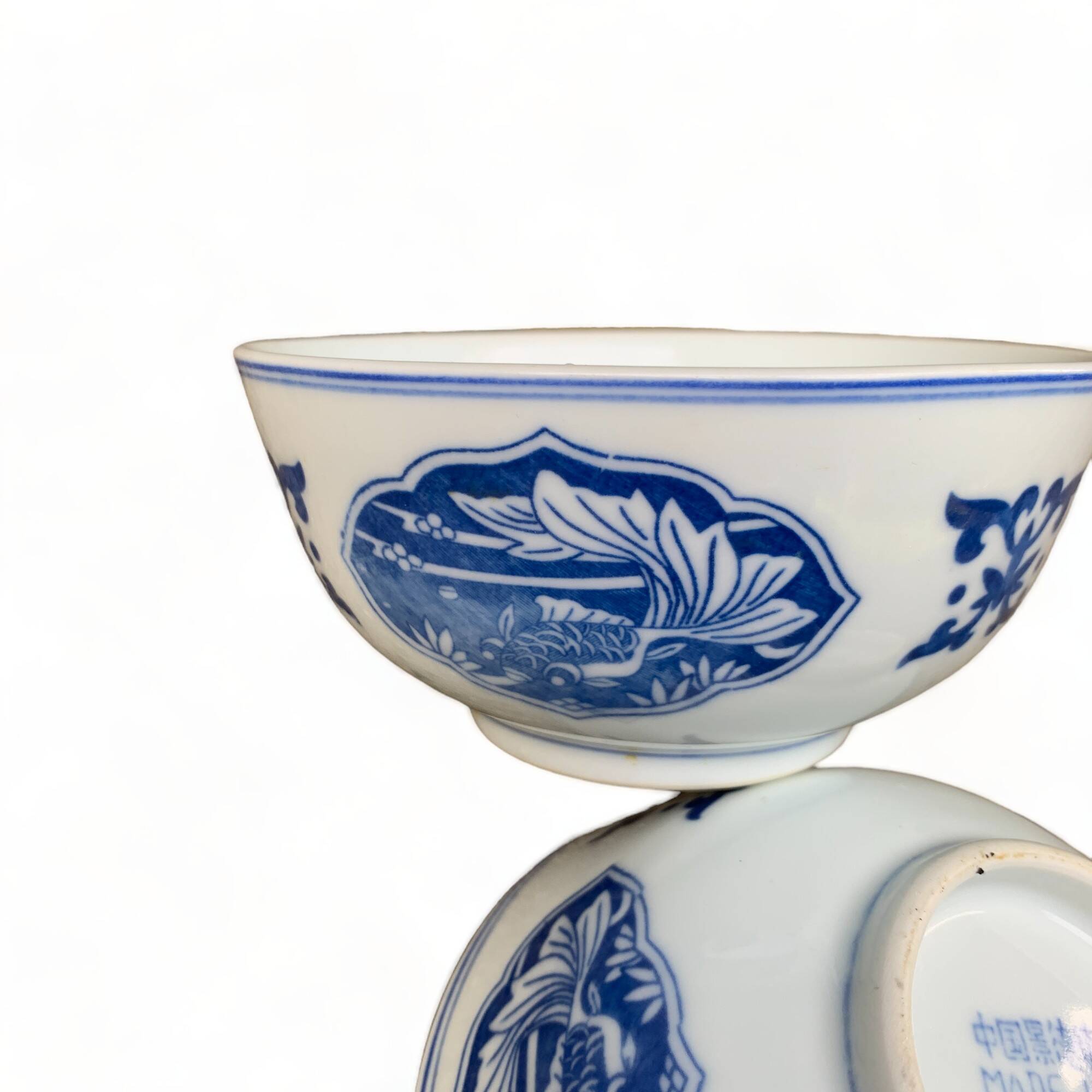 Set of 2 fine Chinese porcelain noodle bowls, old vintage Qing dynasty style