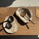 Pair of salad servers or kitchen utensils in blackened teak L30 D9