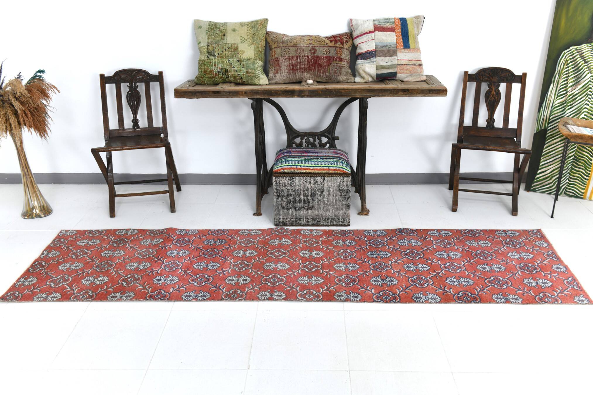 2x9 Red & Dark Blue Floral Vintage Runner Rug, 75x285Cm SK 23566