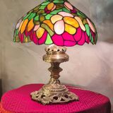 antique bronze lamp and stained glass shade