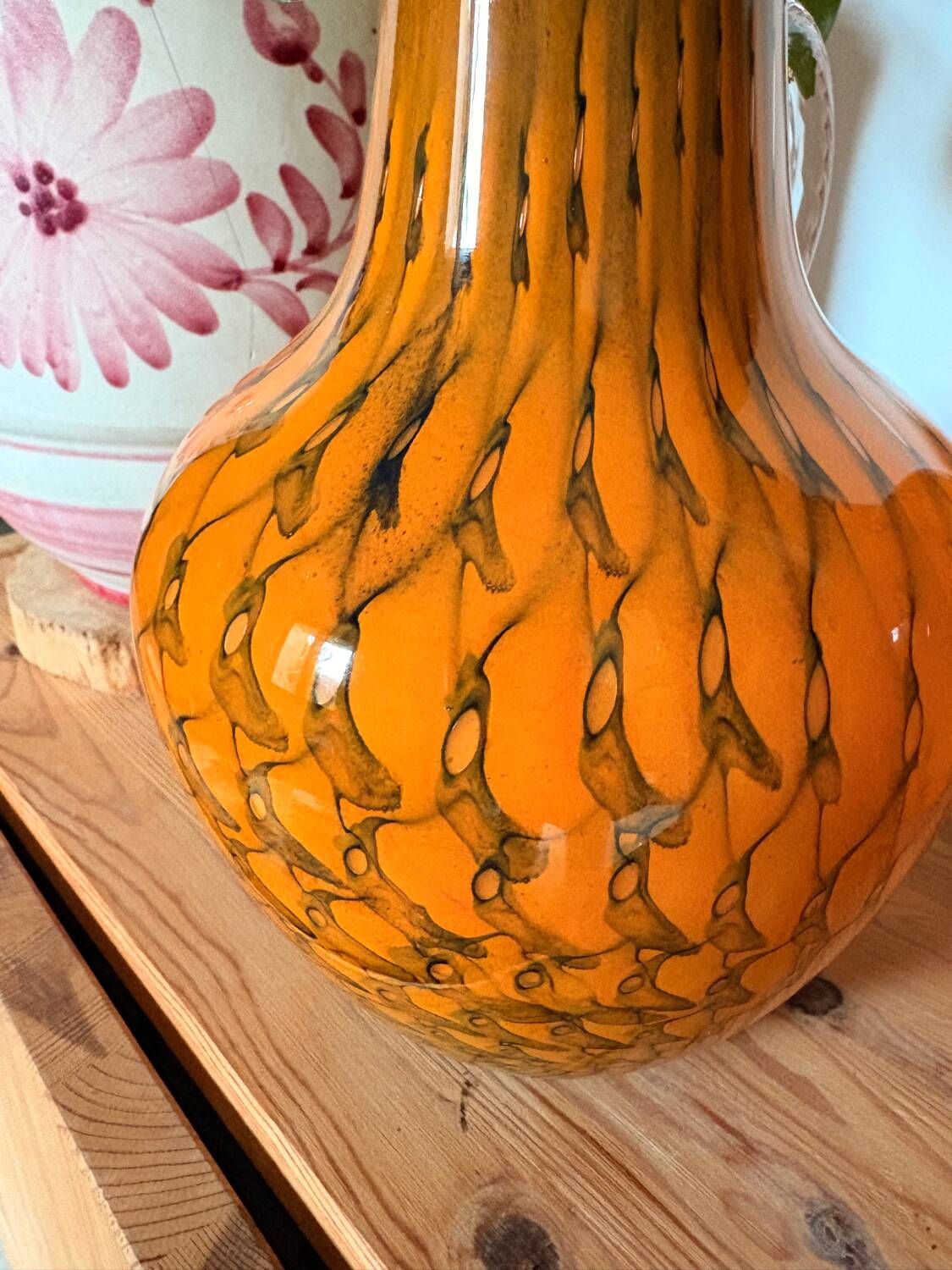 Duo vase & blown glass carafe in orange – 1960s/70s