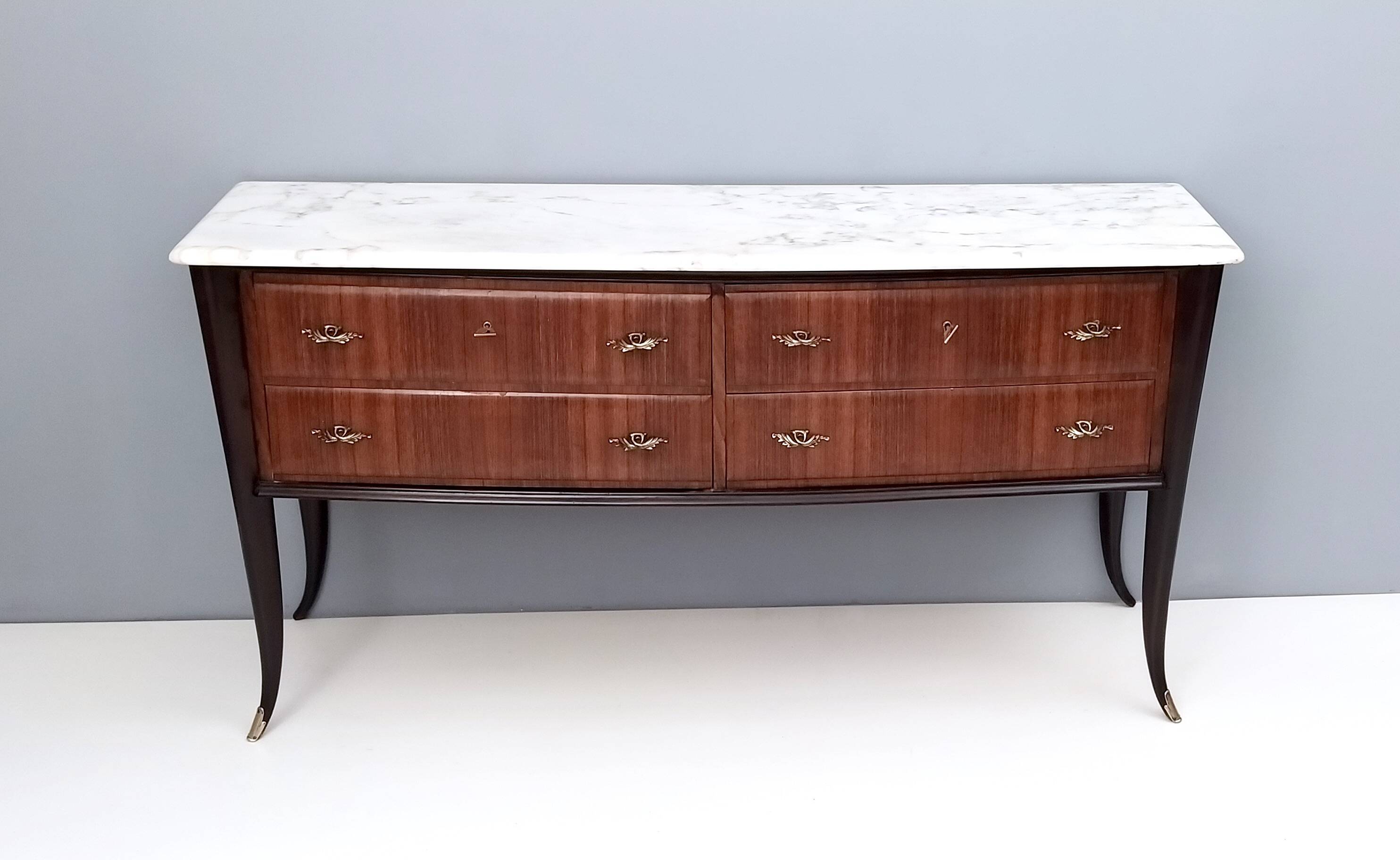 Black Walnut Dresser Produced by Dassi with Carrara Marble Top, Italy