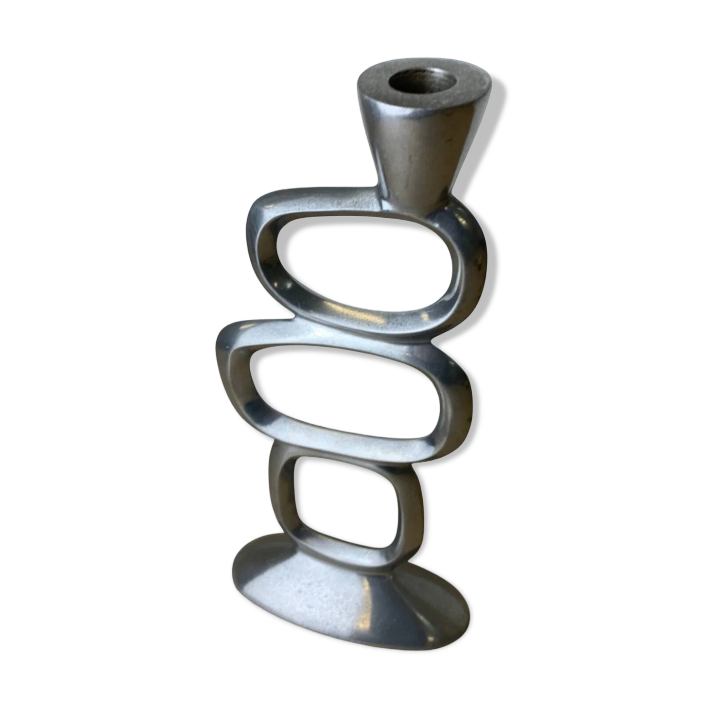 Circle candlestick by Matthew Hilton, solid aluminium, England, 1980s