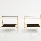 style Maison Jansen paire de tables d’appoint laiton verre opalin 1970