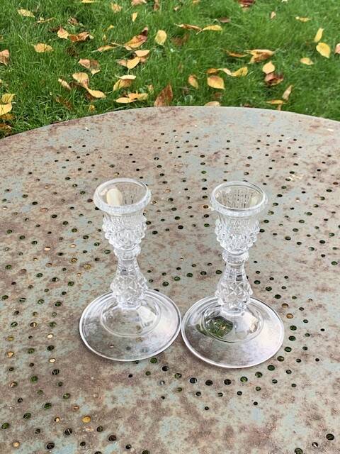 Pair of crystal candlesticks, darques crystal, diamond pattern, vintage Original label
