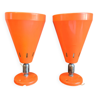 Authentic Pair of Seventies Orange wall lights from the "MBLE" brand.