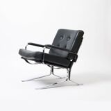 Lounge chair in green leather and chrome, 1970s