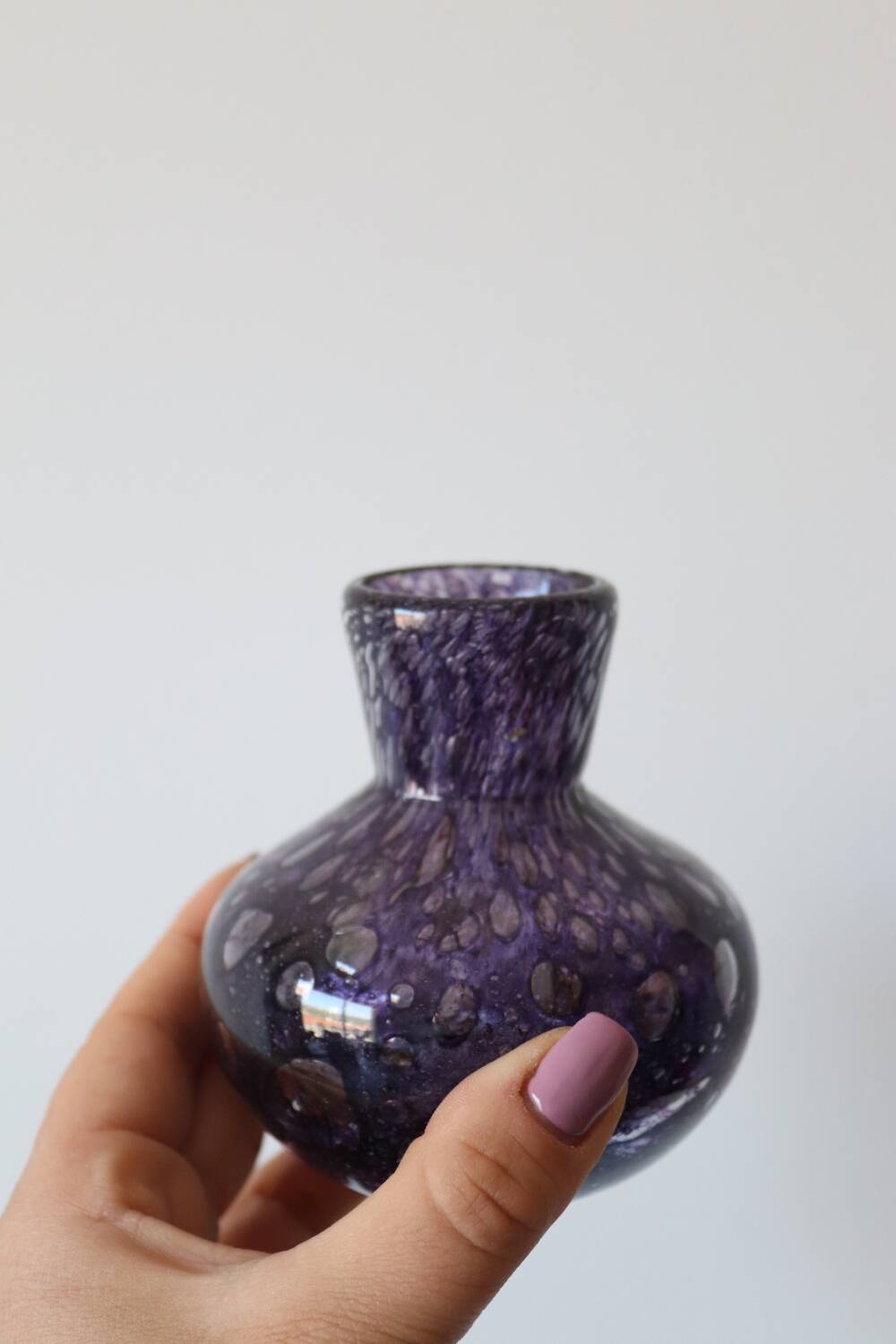 Small purple bubbled and blown glass vase