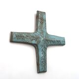 Pale blue ceramic wall cross signed Amphora, 1970s.