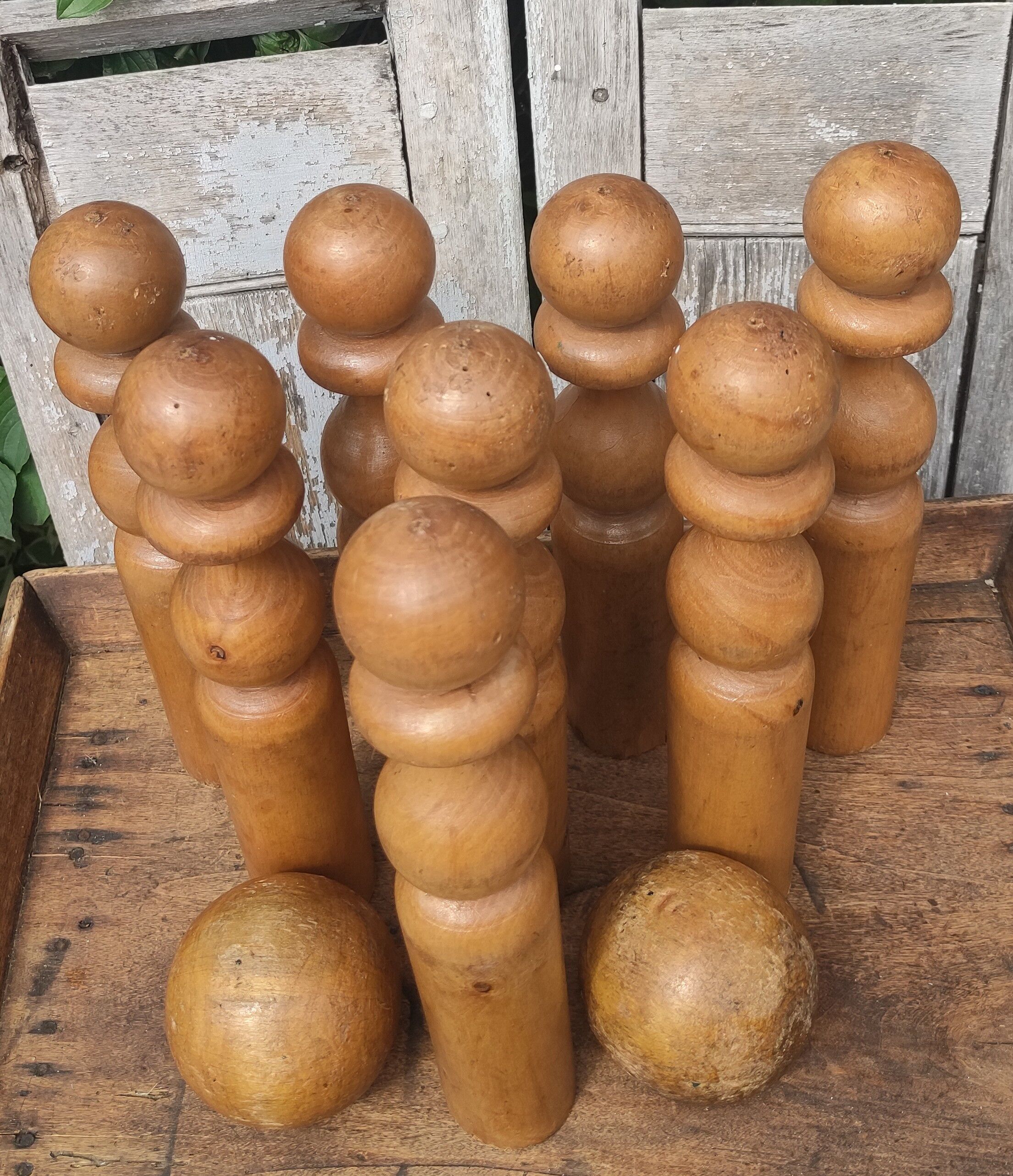 Old vintage wooden bowling game