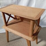 1950s oak bedside table with crossbars