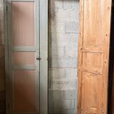 Façade de placard fin XIXem, double portes + cadre en sapin peint