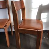 Set of 4 elm chairs and leather, 80s