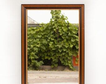 Vintage mirror with wooden frame, painted veneer, imitation marquetry 72x102cm