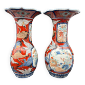 Paire de Vases Cornets Japonais Imari | Décor de Grues & Rouge de Fer