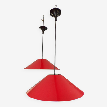 Pair of Lita red sheet metal pendant lights