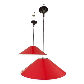 Pair of Lita red sheet metal pendant lights