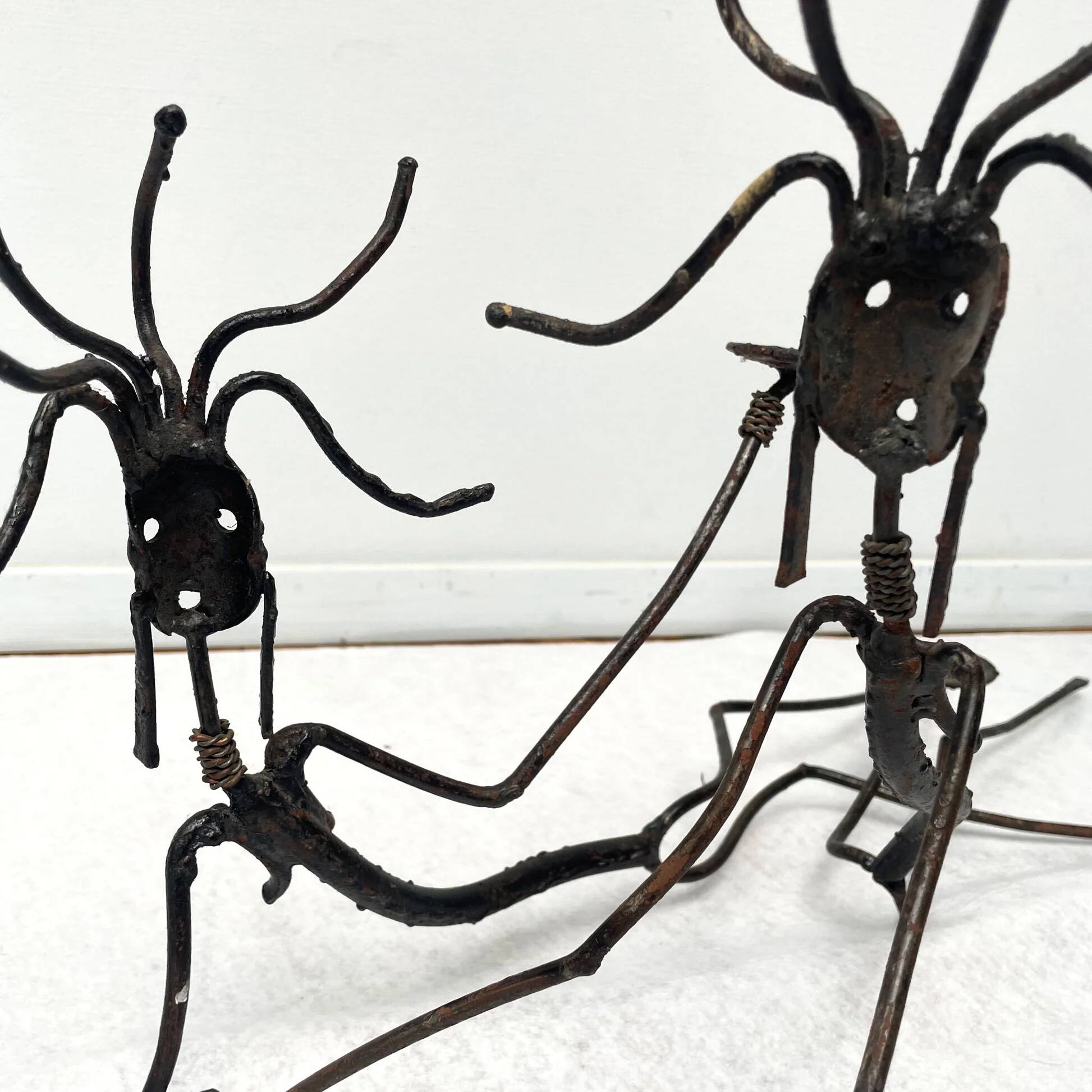 Set of tribal brutalist metal candle holders women