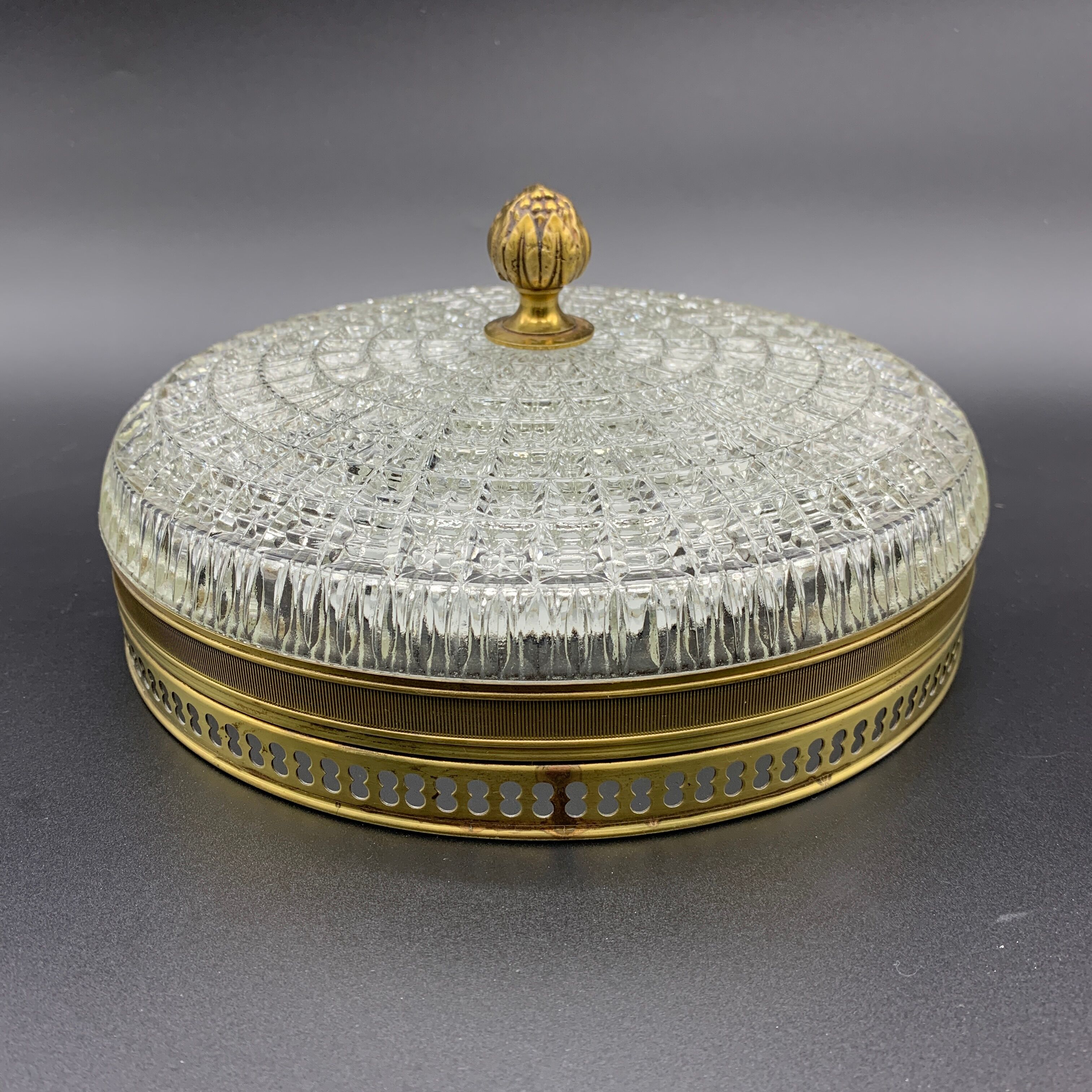 Old ceiling lamp gilded metal and crystal Lucien Gau