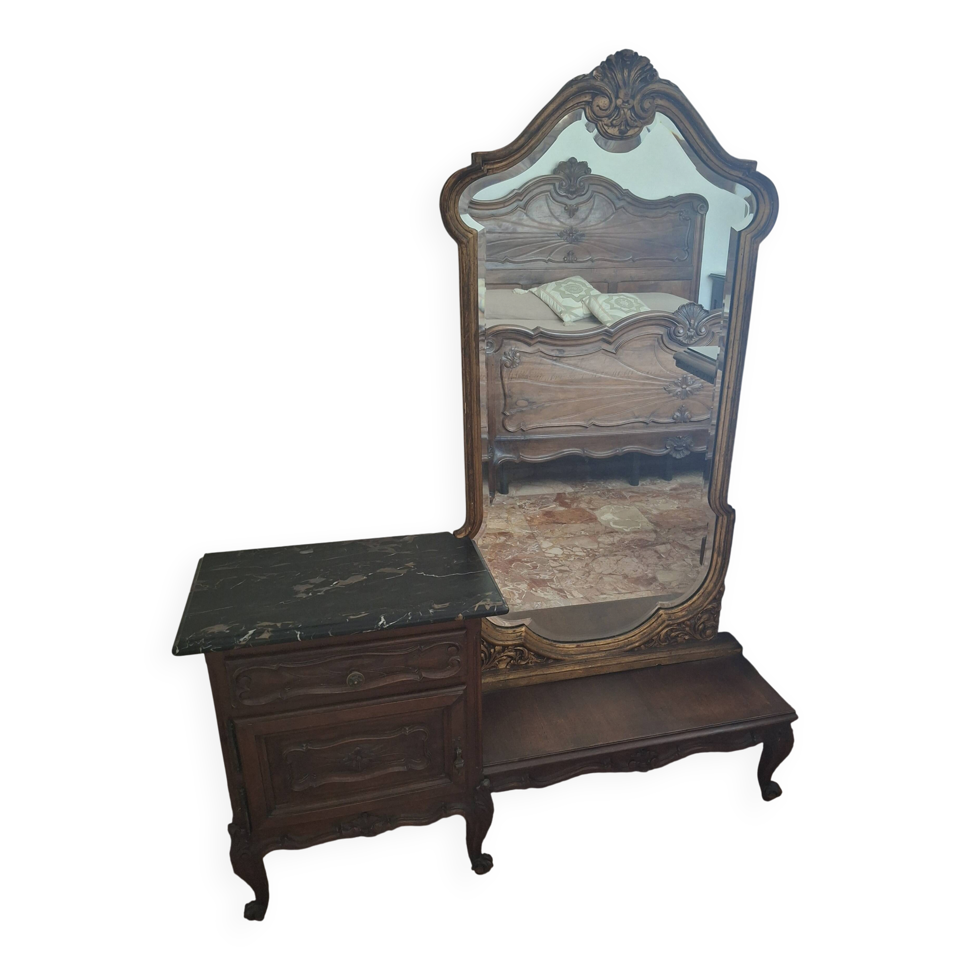1960s Italian vanity table with large shaped mirror