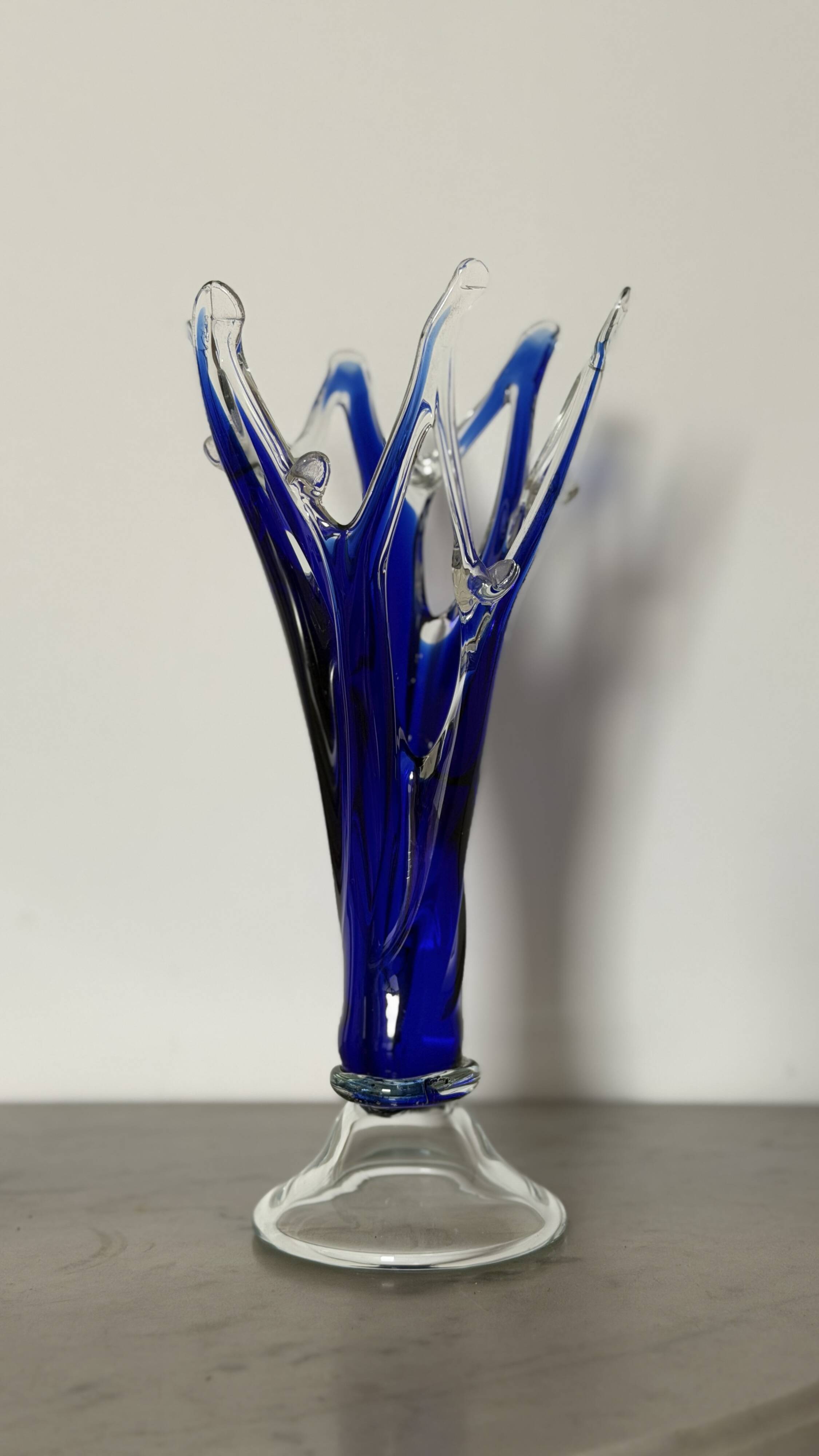 Vintage Cobalt Blue Crystal Vase Sculpture - Murano Style