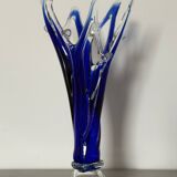 Vintage Cobalt Blue Crystal Vase Sculpture - Murano Style