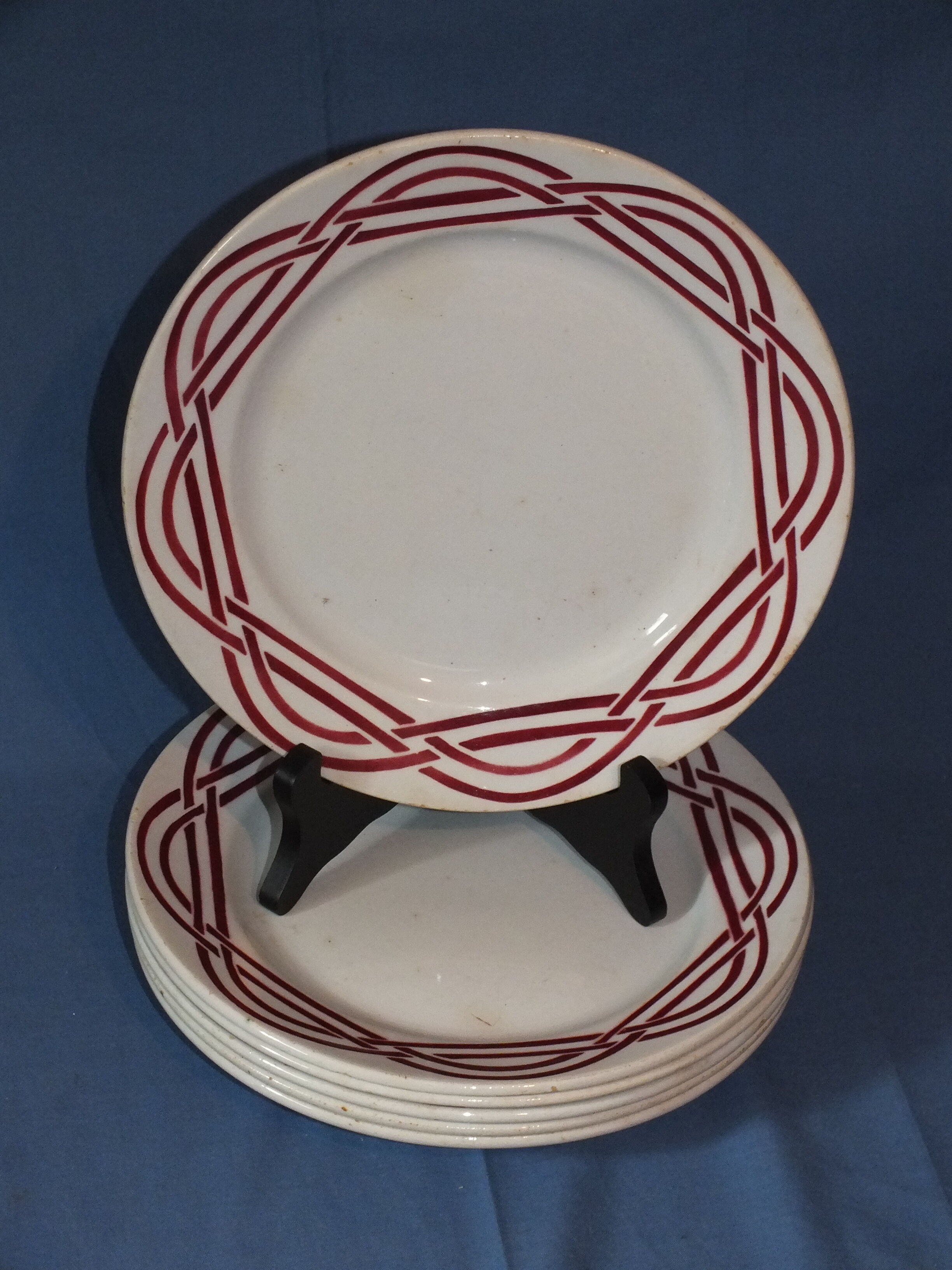 6 flat plates vintage art deco - red décor