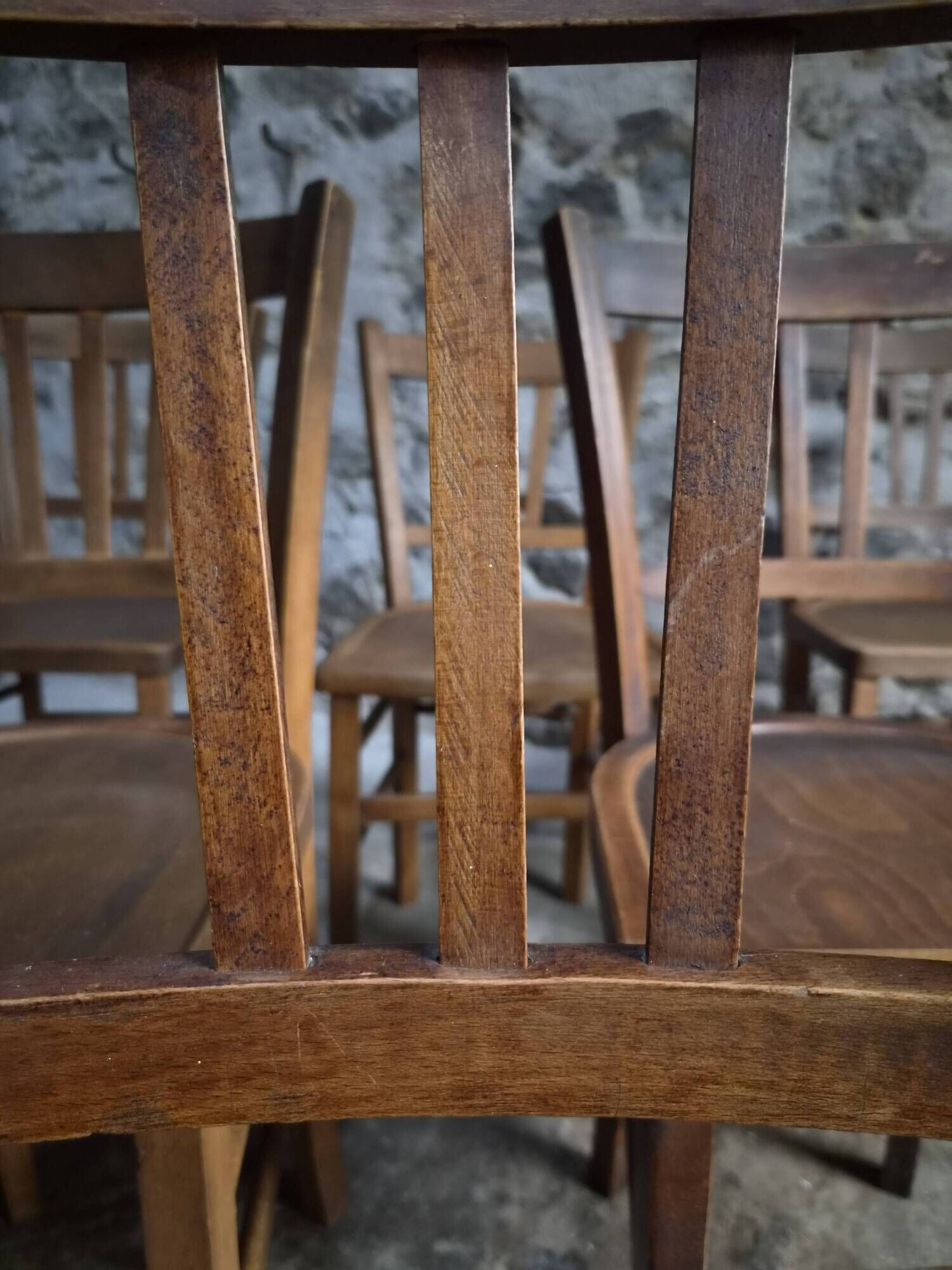 Set of 6 vintage French bistro chairs – Beech, 1950s