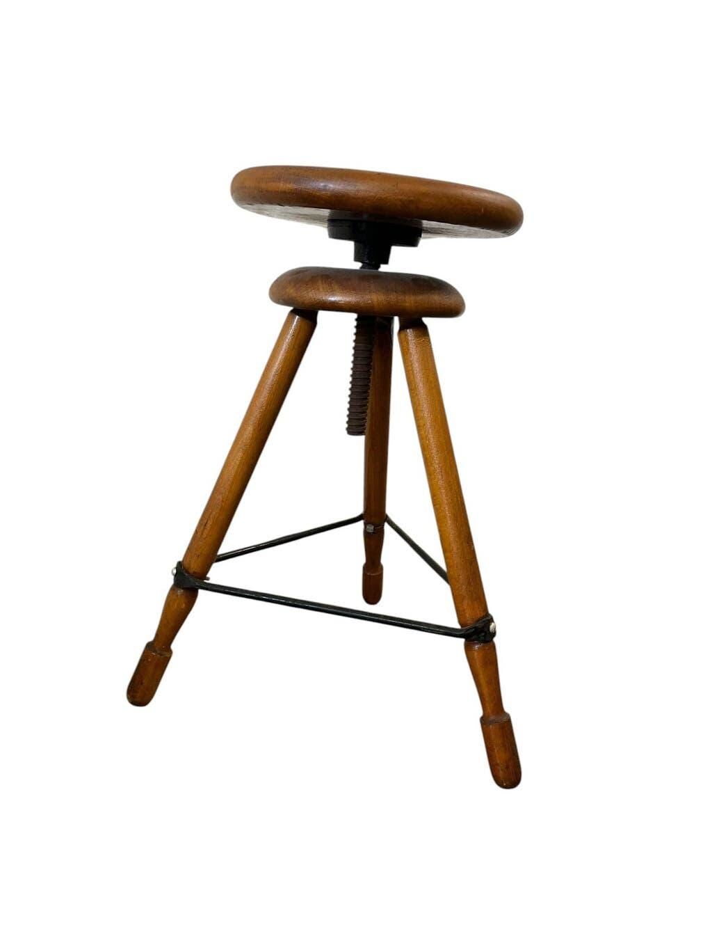 Vintage industrial workshop/work stool in wood