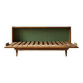 Mid-century wooden folding sofa bed frame, extendable daybed, Czechoslovakia, 190 × 151 × 77 cm