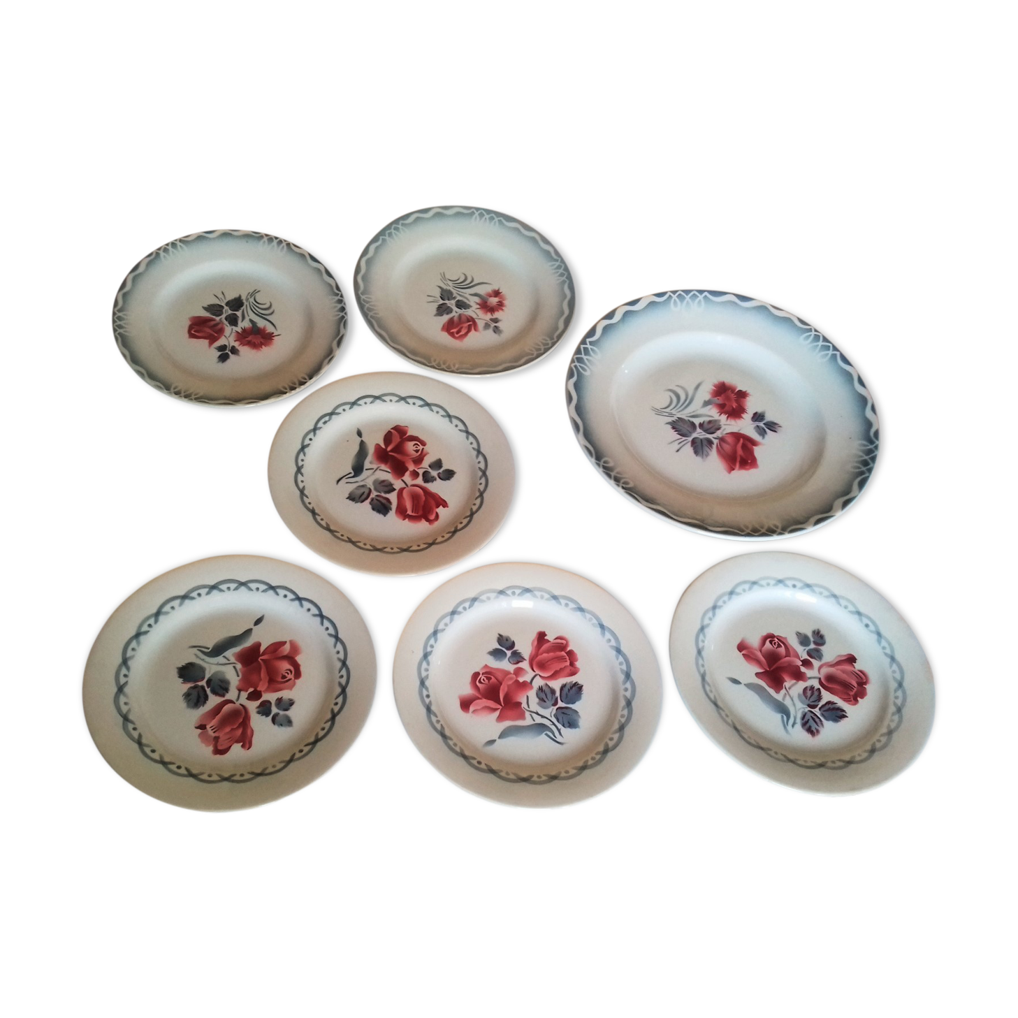 6 flat plates and a round dish digoin sarreguemines Marinette Cannes