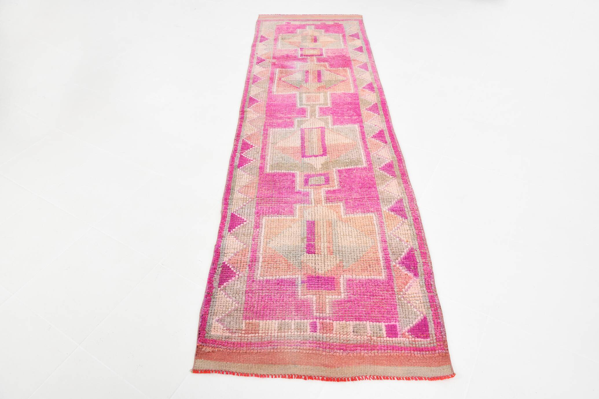 3x10 Persian Pink & Beige Oriental Vintage Runner Rug, 87x302Cm