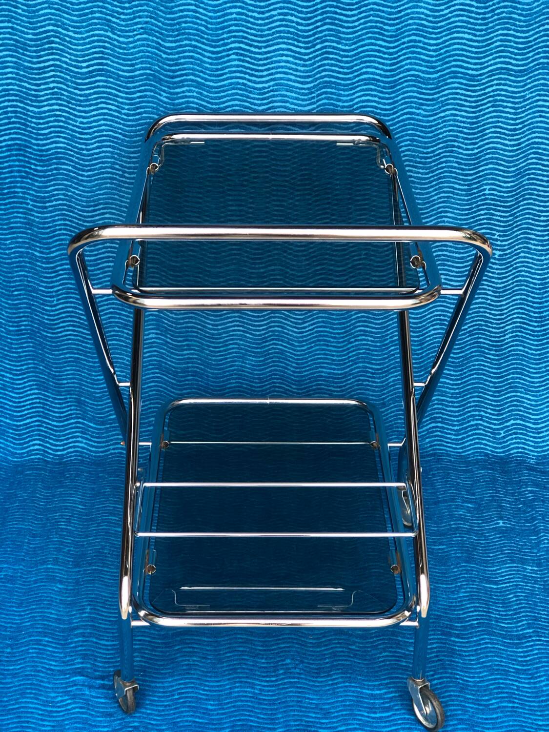 Vintage folding server 1970 with 2 smoked glass trays