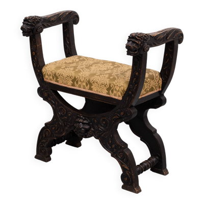 Tabouret victorien antique à décor de lions sculpté à la main, Hollande