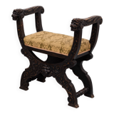 Tabouret victorien antique à décor de lions sculpté à la main, Hollande