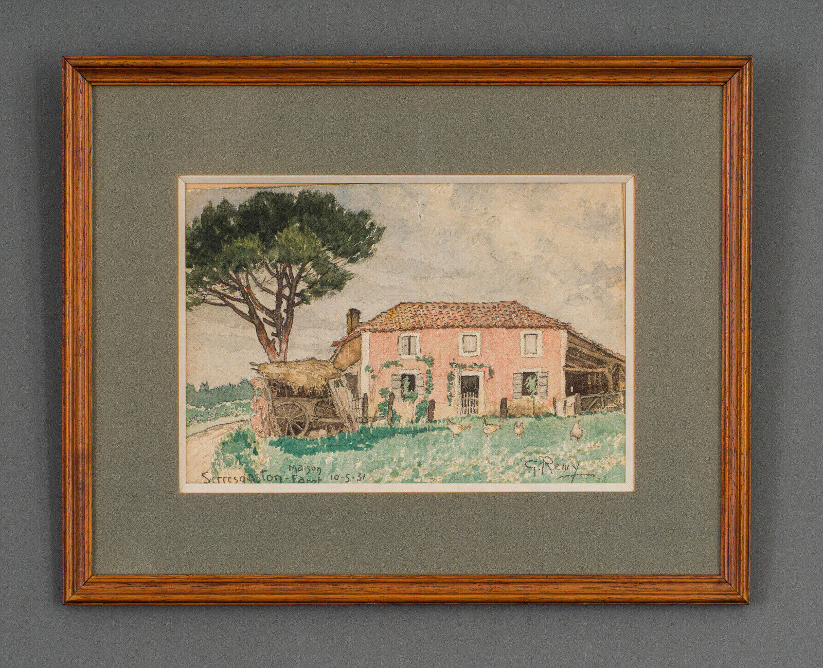 Watercolor on paper by G. Rémy farm house Serres Gaston Farot 1931