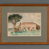 Watercolor on paper by G. Rémy farm house Serres Gaston Farot 1931