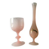 Pink opaline soliflore and bowl