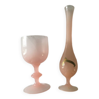 Soliflore et coupe opaline roses