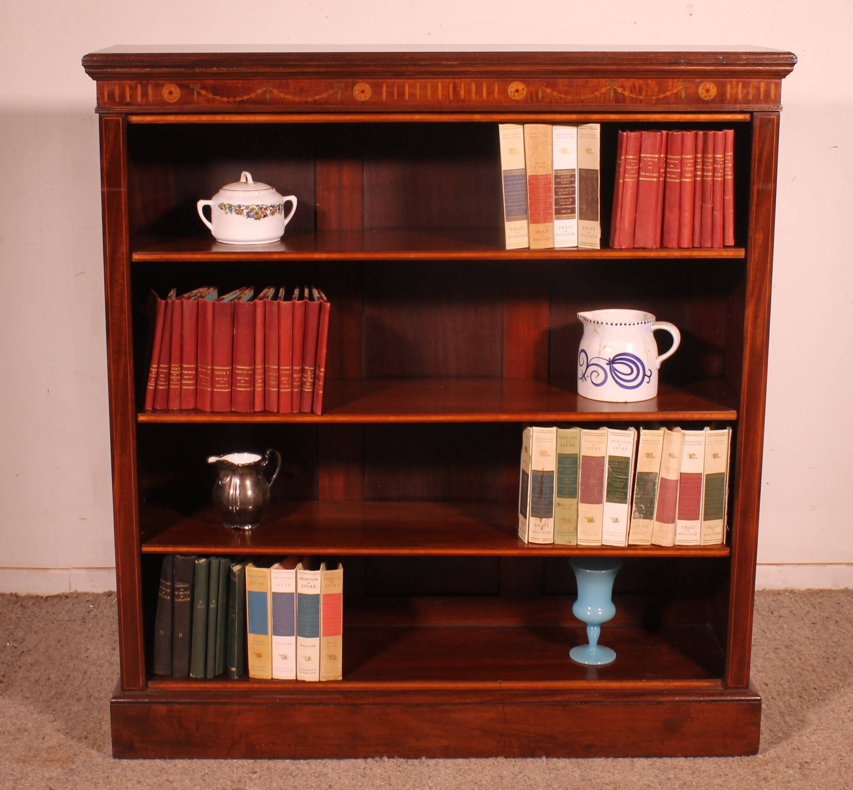 open mahogany library with inlays - 19th century