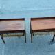 Modernist Danish teak bedside tables with rattan shelves, set of 2