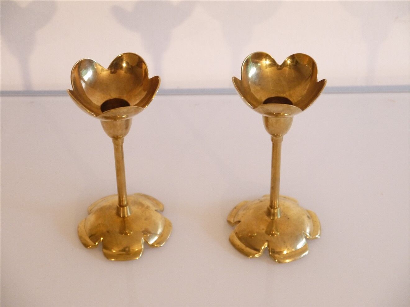 Pair of vintage Scandinavian brass candle holders 1960
