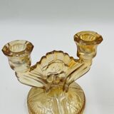 Pair of Empoli amber glass chandeliers in Art Deco style