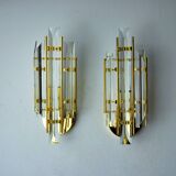 Pair of Venini wall lights, triedri glass, murano, Italy 1970