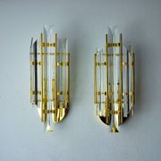 Pair of Venini wall lights, triedri glass, murano, Italy 1970