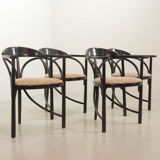 4 Wooden Black Lacquered Thonet Triangle Dining Chairs Model 87, 1980s