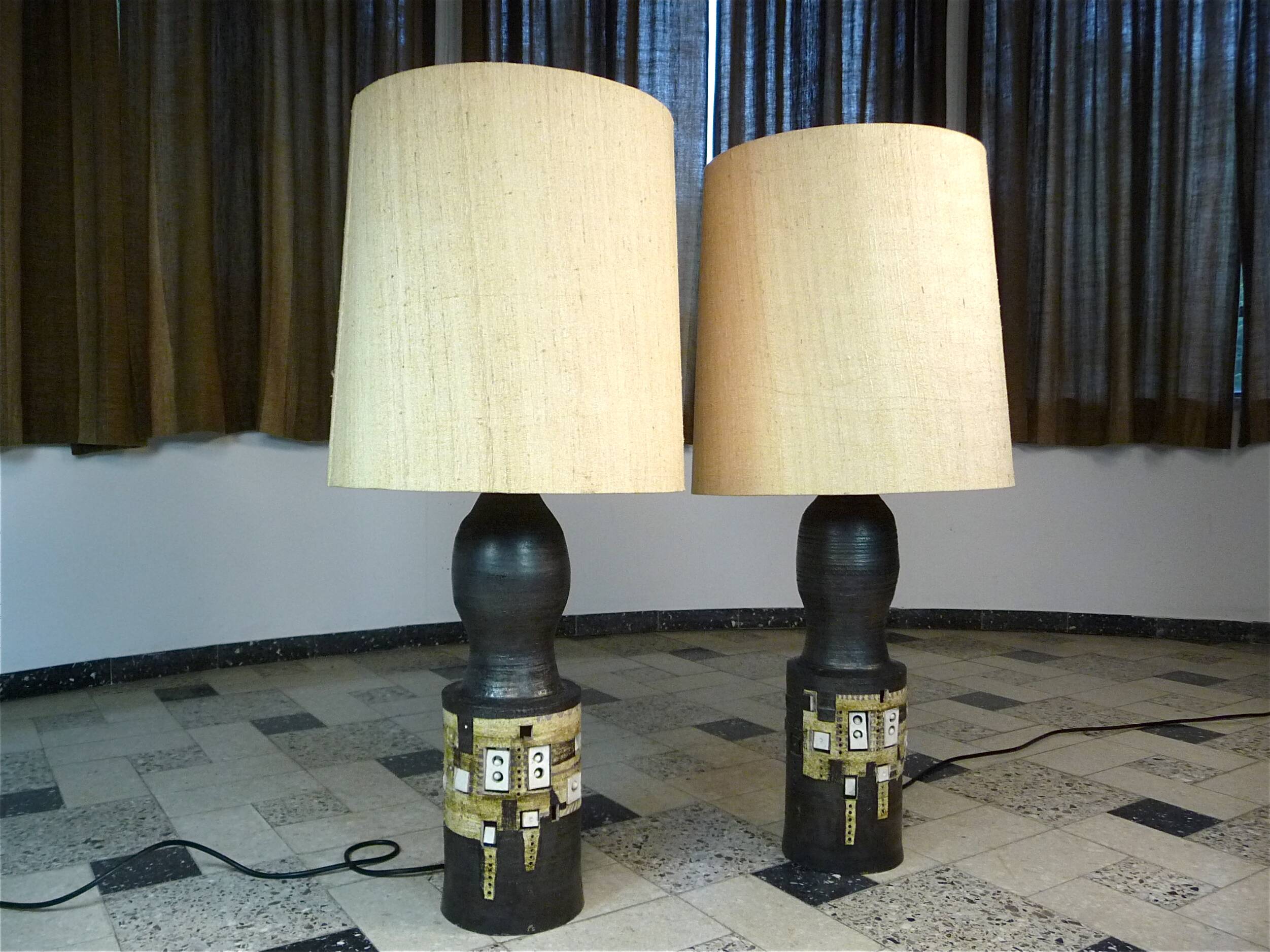 Set of 2 Ceramic Large Floor or Table Lamps by Georges Pelletier for Accolay, France 1960s